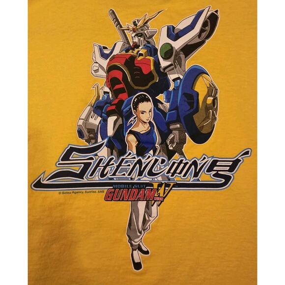 Vtg Mobile Suit Gundam Wing T Shirt Shenlong L Yellow Manga Japan Anime GundamW - Picture 1 of 9